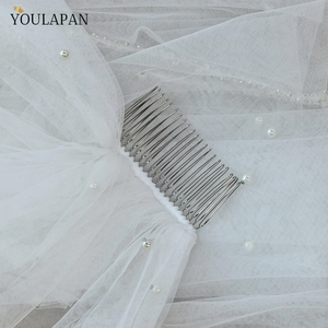 Voile de mariée YouLaPan tendance, bordure unique en cristal, voile transparent en maille à pois blancs et perles pour occasions spéciales <span class=keywords><strong>V364</strong></span> - Product Image 6