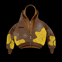 Sudadera con capucha de corte holgado estilo streetwear, con cremallera completa, doble capa, 600 g/m², corte crudo en el bajo, lavado ácido, efecto desgastado por el sol, con tachuelas y pedrería, para un ajuste cómodo.