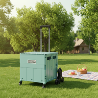 Chariot pliable robuste avec 8 roulettes de montée, en plastique PP, capacité 65L, organisateur de rangement alimentaire pour l'extérieur