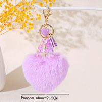 Nouveau porte-clés en alliage de résine en forme de cœur violet avec sequins et pompon, réutilisable, accessoire de mode pour sac à dos femme