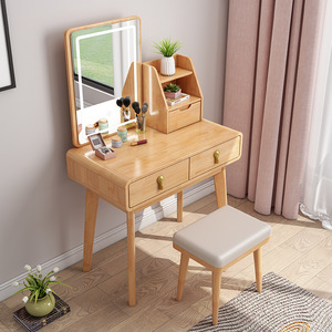 Nordic Style Solid Wood <b>Dressing</b> <b>Table</b> <b>With</b> Mirror And Storage For Bedroom - Product Image 2