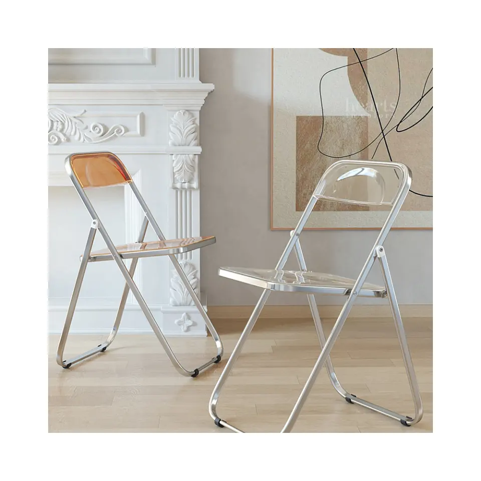 Vente chaude chaises pliables transparentes meubles d'hôtel chaise de banquet magasin de vêtements simple chaise de style moderne acrylique