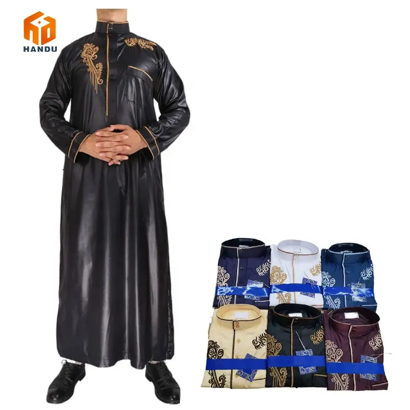 2023 Atacado tradicional muçulmano roupas homens thobe daffah bordado thobe