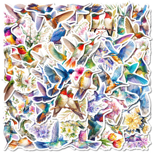 56 autocollants d'animaux sauvages et d'<span class=keywords><strong>oiseaux</strong></span> colibris en <span class=keywords><strong>aquarelle</strong></span> - Product Image 1