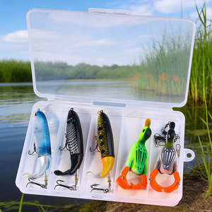 Ensemble de leurres de pêche en surface, popper rotatif, canard, appât artificiel dur, kit avec émerillons pour la pêche au black-bass, au brochet, en eau douce et en eau salée - Product Image 2