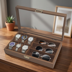 Charmingpacking JBW100 Wholesale Protective Brown Walnut Wood 6-Slot Rectangle <b>Watch</b> Storage <b>Case</b> Glass Window Velvet Lining - Product Image 3