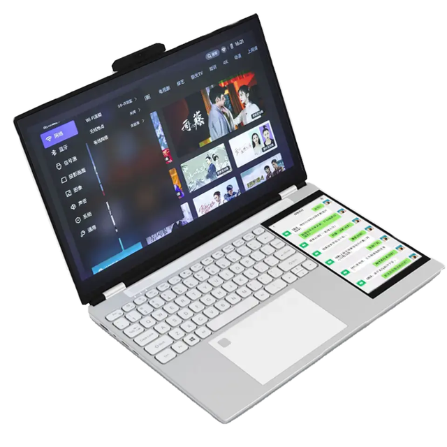 2025 Inexpensive Brand New Office Business Laptop 15.6 +7 Inch Double Monitor Intel N100 12th Gen RGB Backlit Keyboard Dual Screen
