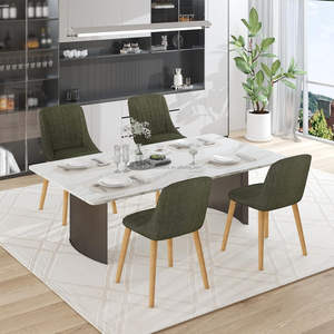 Chaise de salle à manger verte moderne élégante pieds en bois avec dossier en lin rembourré pour la décoration intérieure et les sièges du salon - Product Image 5
