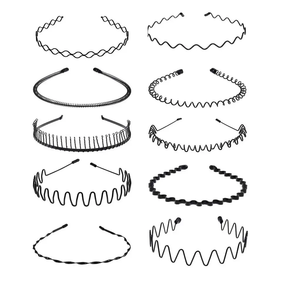 후프 헤어 밴드 웨이브 모양의 헤어 밴드 얼굴 세척 머리 장식 남여 헤어 후프 비 슬립 블랙 금속 머리띠 남자