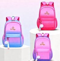 Sac à dos pour enfants Fashion Galaxy Gradient pour filles, imperméable, léger, sac d'école, décoration mignonne avec pompon, sac à dos pour enfants