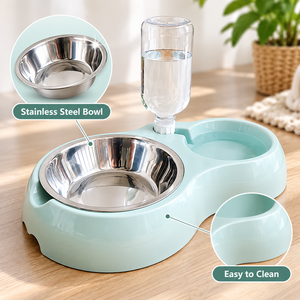 2- In-1 Pet Feeding <strong>Set</strong> Stainless Steel <strong>Bowl</strong> Automatic Water Dispenser Pet Feeding <strong>Bowl</strong> <strong>Set</strong> for <strong>Dog</strong> and Cat - Product Image 5