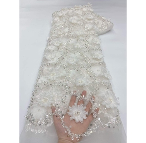 7971 Wholesale 5 Yards Nigerian French Lace Fabric Eco-Friendly <strong>Sequined</strong> Rhinestone <strong>Material</strong> for Women Dresses - Product Image 1