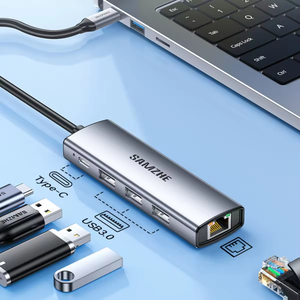 SAMZHE Type-C 10/100/1000 Mbps Station d'extension Ethernet Gigabit 5 ports USB-A 3.0 <span class=keywords><strong>Thunderbolt</strong></span> <span class=keywords><strong>4</strong></span> Répartiteur <span class=keywords><strong>RJ45</strong></span> en alliage d'aluminium en stock - Product Image 3