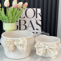 Style français léger luxe coton corde panier de rangement Ins Style Premium sens boîte de rangement de bureau pour vêtements cheveux accessoires