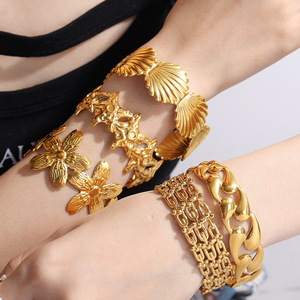 Pulsera Abierta con Diseño de Estrella de Mar y Lágrima, de Acero de Titanio para Mujer, Joyería de Fiesta, Diseño Irregular, Sz239 Sz243 - Product Image 4