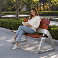 Banc de jardin en acier inoxydable avec cadre en V, dossier en bois massif, pour parc, patio, loisirs, espace public