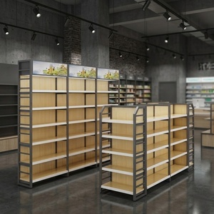 Steel Mix Wood Gondola <strong>Shelving</strong> <strong>Wall</strong> Mounted <strong>Unit</strong> Single Sided or Double Sides for Boutique Retail Store - Product Image 2