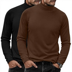Men's Anti-Wrinkle Anti-Shrink Anti-Pilling Winter Knitted 100% Cotton <b>Mock</b> <b>Neck</b> Long Sleeve <b>Tops</b> 2 Pack Solid Color Soft - Product Image 3