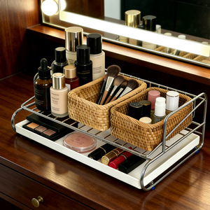 Multi Layer <b>Storage</b> Basket With Drawers For Cosmetic Makeup <b>Dressing</b> <b>Table</b> Organizer 304 Stainless Steel Large Medium Small Size - Product Image 4