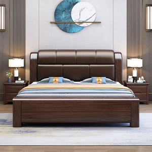 Letto matrimoniale in legno massello personalizzato con testiera imbottita, set di mobili <span class=keywords><strong>per</strong></span> camera da letto, nessuna recensione ancora. - Product Image 1