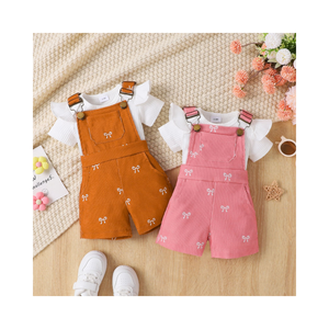 Conjunto de Ropa para Niña de 0 a 18 Meses, Mono de Manga Corta con Volantes + Overol Estampado de Color Sólido, Ropa para Bebé Recién Nacido - Product Image 1