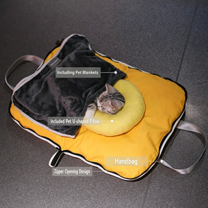 Custom Portable Leather Waterproof Foldable Zipper Pet Bed 3-In-1 Outdoor Cat Bed Set Including Blanket And <b>U</b>-Shaped Pillow - Product Image 3