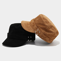 Nueva Llegada, Gorra Plana Unisex de Gamuza Vintage, Gorra con Visera Curva Corta y Decoración de Remaches, Ajustable, Estilo Casual