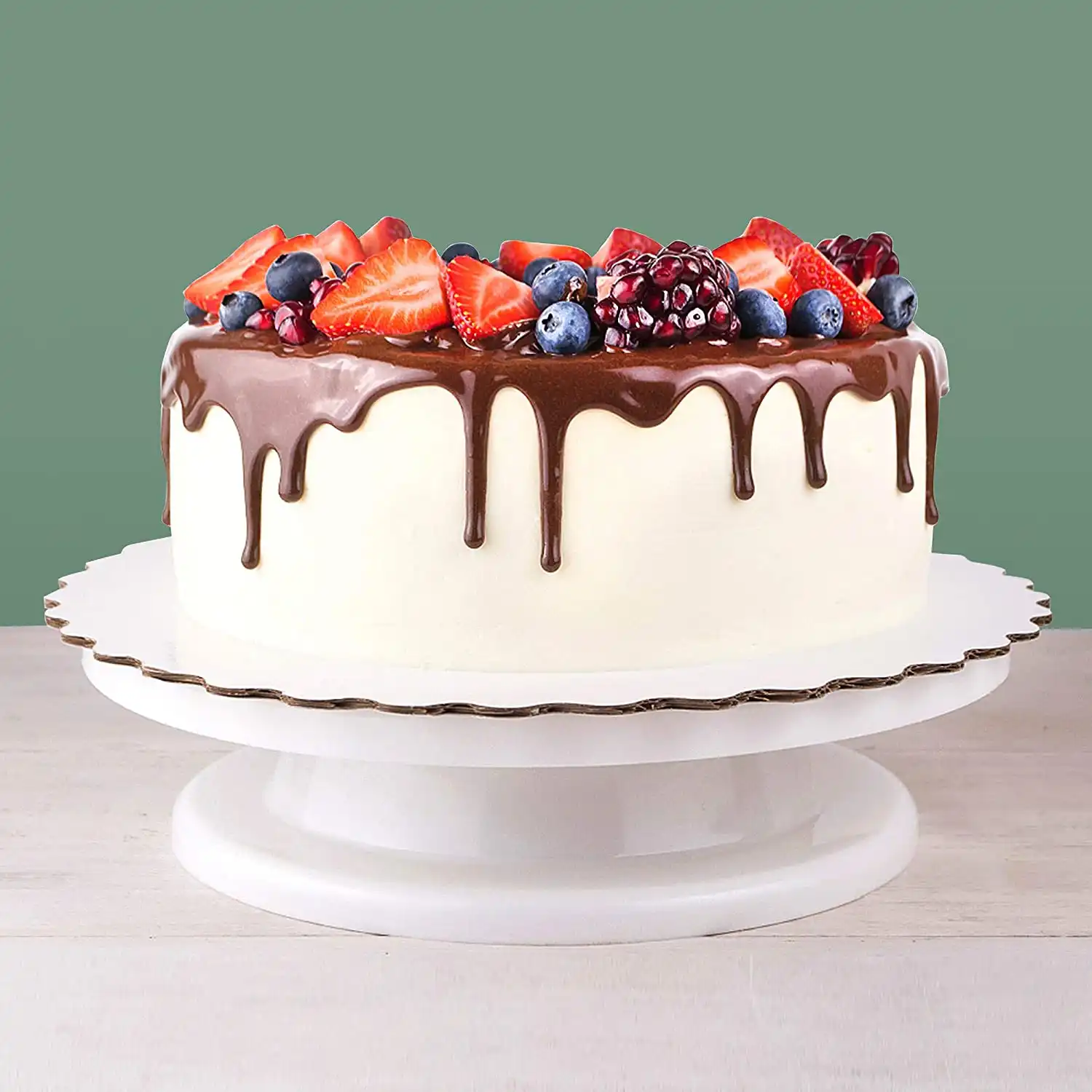 Meja Putar Putih Fondant, Alat Dekorasi Kue Plastik Premium, Penyangga untuk Memanggang Kue