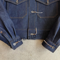 Veste en jean personnalisée pour homme, épaisse, en coton délavé, boutonnée, coupe ample et carrée, style vintage, en denim japonais selvedge brut