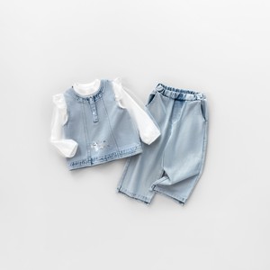 가을 데님 아기옷 세트 자수 3종 아기 여자 바지 캐주얼 단색 아동복 - Product Image 4