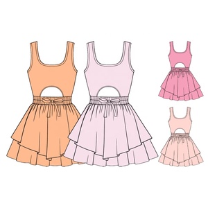 Vestido de Yoga <span class=keywords><strong>para</strong></span> Niñas, Sin Mangas, Cuello Cuadrado, Cintura Recortada, Lazo, Volantes en el Bajo, Logotipo Personalizado, OEM, ODM, MOQ Bajo, Envío Rápido - Product Image 2