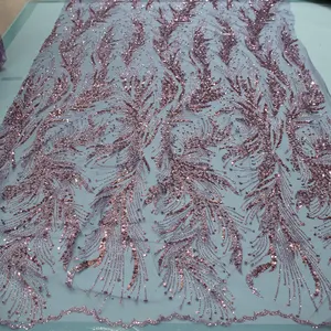 Tissu imprimé en maille à paillettes en cristal de haute qualité pour tissu de robe de bal