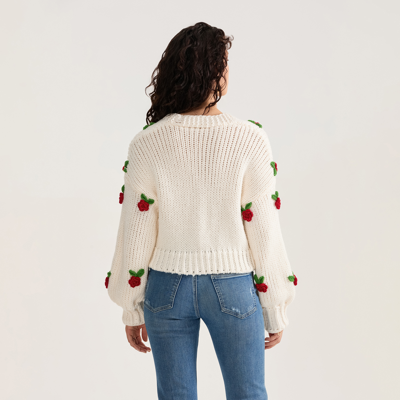 Rose flower motif short sleeve cardigan WILD FLOWERS ROSE BLOOM 