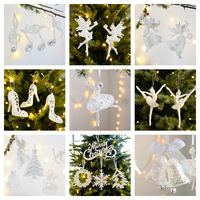 Mini-ornement de Noël floqué à suspendre, motif talon haut, flocon de neige, aile de plume, ange, pour décoration d'arbre et de fenêtre