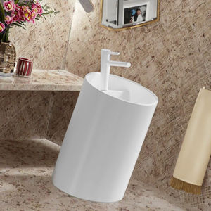 Fregadero de pedestal moderno, mango de joystick, lavabo de cerámica <span class=keywords><strong>en</strong></span> forma de barco, acabado pulido, fácil de limpiar, suelo montado <span class=keywords><strong>en</strong></span> la pared, lavado <span class=keywords><strong>en</strong></span> casa - Product Image 1