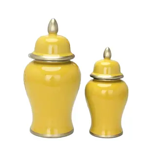 Hotsale Family Hotel Decorated Large Modern Nordic Style Luxury Hot Sale Yellow Ceramic Ginger Jar for Home Decor