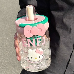 Hello Kitty Glass Water Bottle With Straw 500Ml For Travel And Office Use - Product Image 2