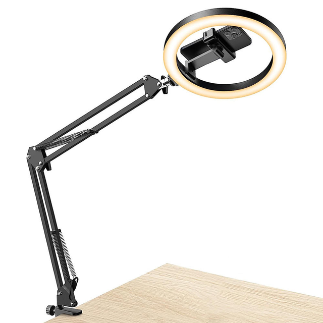 Dual-axis Selfie Ring Light 360 Rotation Phone Holder Stand USB Powered Adjustable Color Temperature LED CRI 85 Ra 500LM