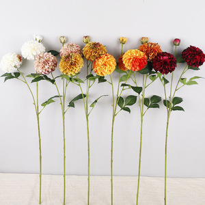 Artificial Dahlia <b>Flower</b> <b>Single</b> Stem 3-Headed Silk High Simulation Wedding Decoration Home Ornament - Product Image 2