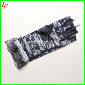 LPCG003 Guantes de encaje para boda, accesorio para vestido de novia corto con patrón de rosas negras, verano 2022 - Product Image 3