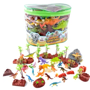 Kids plastic play set miniature toy diy dinosaur park with rock and tree