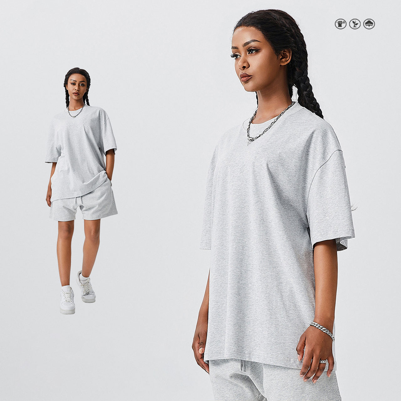 เสื้อยืดสีเทาดอกไม้