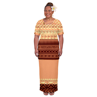 Gaun Puletasi Polinesia Lengan Pendek untuk Wanita, Motif Tribal, Kancing Kelapa, Bunga, Puletasi Samoa, Gaun Pulau Pasifik