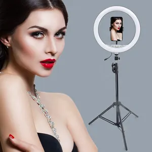 Luminária de led portátil para selfie, 14 polegadas, suporte para fotografia de vídeo, regulável, luz de anel para celular ao vivo