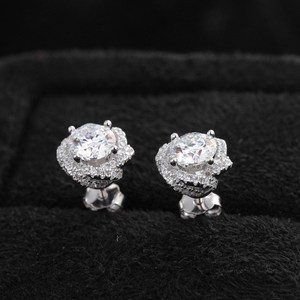 1CT Moissanite Twist Flower Engagement Ring - S925 Sterling <b>Silver</b> Elegant Wedding Party Daily Fashion <b>Stud</b> Earrings - Product Image 5