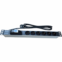 Bloc multiprises électrique 16A 1U 19 pouces 6 prises type Schuko allemand/européen CEE 7/3 DIN 49440 avec disjoncteur 1P