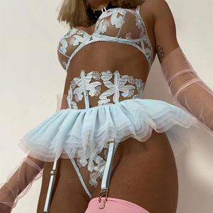 Nueva Lencería <span class=keywords><strong>Sexy</strong></span> Transparente de Alta Gama con Bordado de Encaje, Conjunto de 3 Piezas con Falda de Ballet, Ropa Interior Erótica - Product Image 5