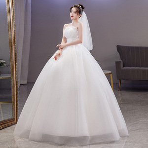 Nuovo Abito da Sposa Estivo Primaverile Stile Coreano Senza Spalline Taglie Forti Economico in Pizzo Bianco - Product Image 2