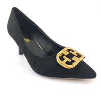 Boucles de chaussures en alliage de zinc doré avec logo personnalisé, nouveau style, accessoires décoratifs pour talons hauts pour femmes, 42mm*56mm