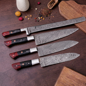Juego de Cuchillos de Cocina Damasco Hechos a Mano de 5 Piezas con Mango de Madera, Funda de Cuero y Hoja Pulida - Cuchillos de Cocina Premium - Product Image 1